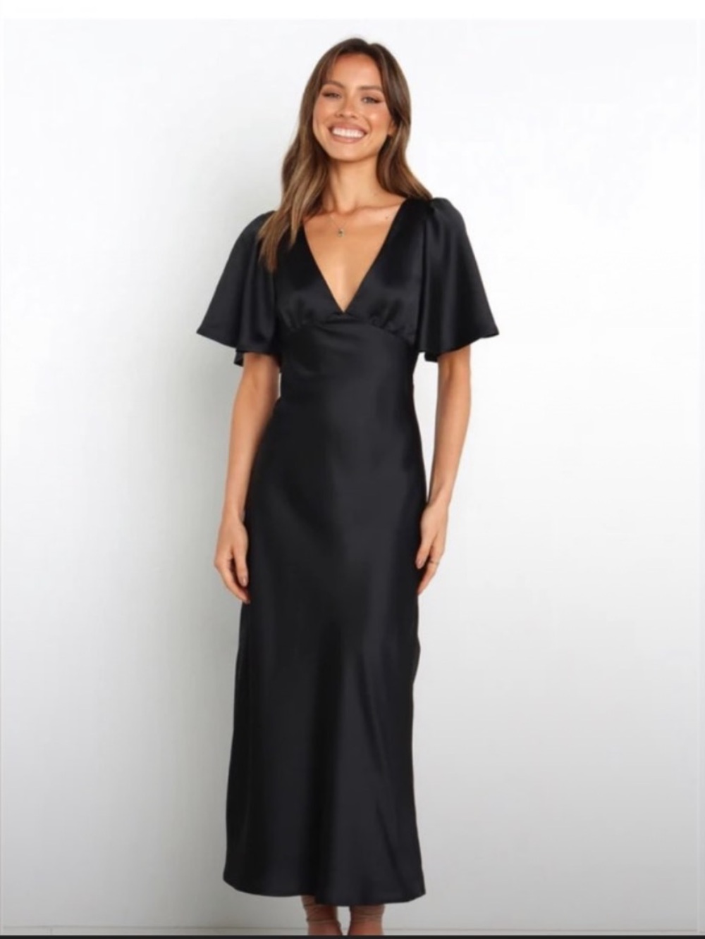 Petal & Pup Marylin Black Satin V-Neck Dress